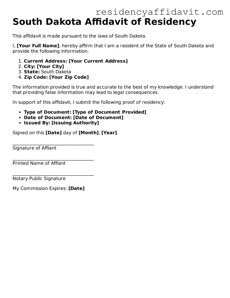 Attorney-Approved  Affidavit of Residency Document for South Dakota