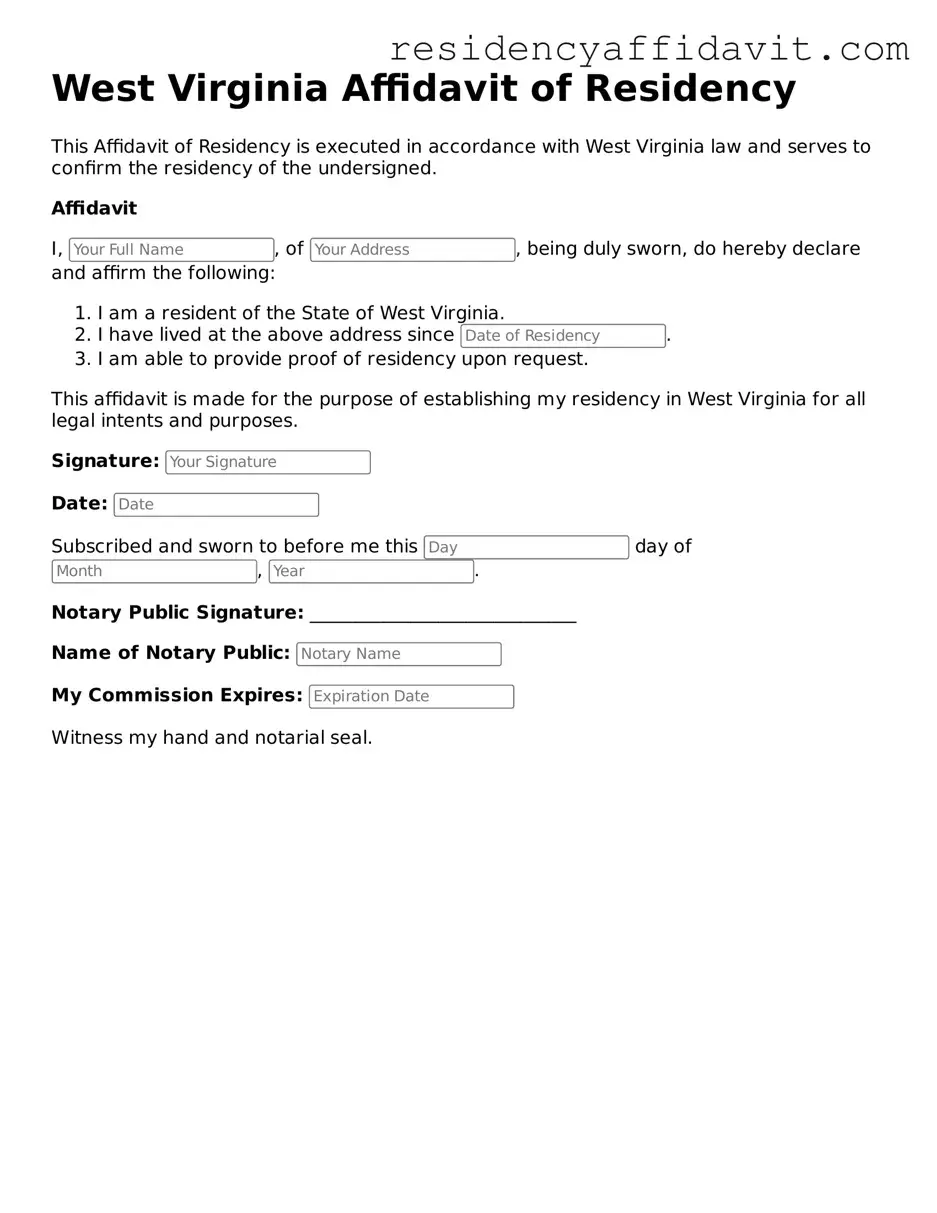 Attorney-Approved  Affidavit of Residency Document for West Virginia